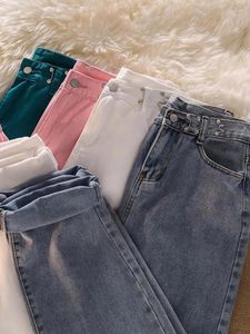 Jeans para mujeres Mujeres de cintura alta, primavera, calzadas de mezclilla diseñadas por coreano