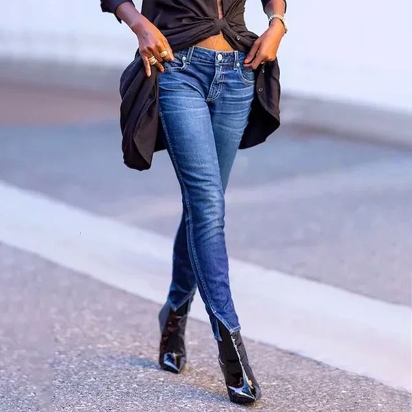 Jeans pour femmes taille haute femmes pantalons de jambe droite 2023 rétro denim élastique côté fendu décontracté crayon jean rue 231101