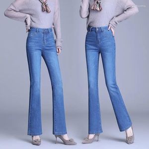 Jeans para mujer Cintura alta Mujeres Espesar Cálido Forro de invierno Terciopelo Flare Denim Adelgazamiento Estiramiento Flaco Plus Tamaño Drop LJ413