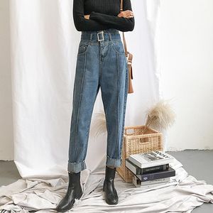 Jeans para mujer Mujeres de cintura alta con cinturón 2023 Vintage Loose Boyfriend Ripped para más Tamaño Azul Mamá Denim Femme1