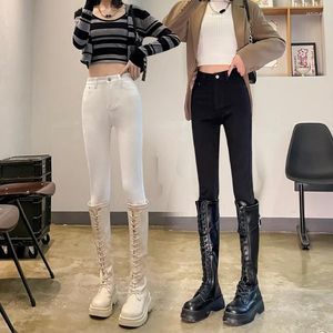 Jeans De Mujer Pantalones Negros De Talle Alto Tendencia Flacos Pies Pequeños Lápiz Alargado Y2K