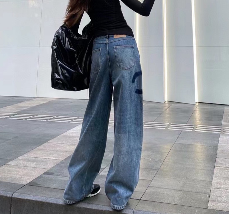 Женские джинсы с высокой талией дизайнер с прямыми штанами с широкими ногами показывают, что тонкие женщины повседневной брюки S-Le S-L