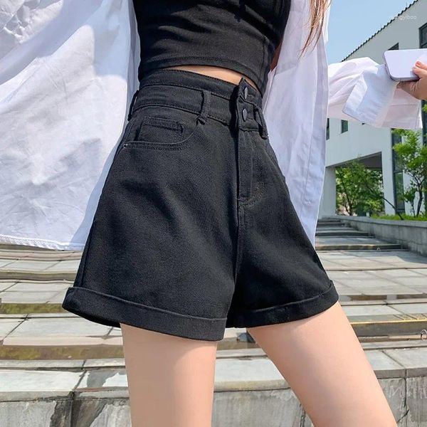Jeans féminins hauts à double bouton à double bouton en denim en denim d'été extérieur coréen lâche A-line