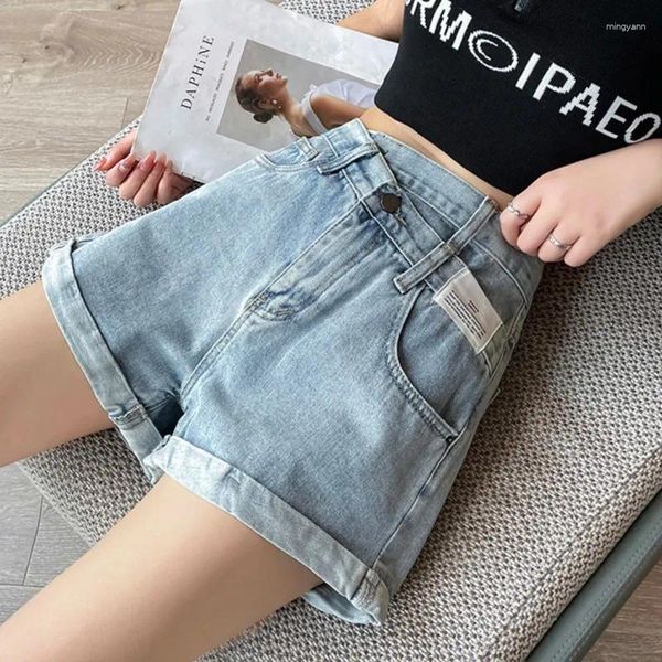 Jeans féminins à taille élevée en jean roll-up short denim d'été