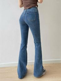 Jeans femme taille haute Slim TVVOVVIN montage ceinture en métal Denim chiffon pantalon pour femme serré épicé fille Micro évasé ZD57