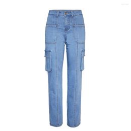 Jeans femme taille haute jambe droite pantalon lâche élastique grande poche vêtements de travail pantalon décontracté taille S-3XL