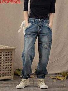 Jeans femeninos de cintura alta de cintura ancha de cintura ancha
