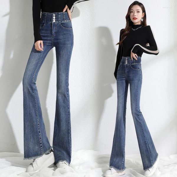 Jeans pour femmes Taille haute Stretch Bell Bottom Pour les femmes Tendances de la mode coréenne Denim Vêtements Adolescentes Skinny Flare Streetwear Pant