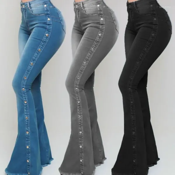 Jeans de mujer Fambrante de cintura alta para mujeres Mujeres ancho de pierna ancha con tope anchos pantalones de campana flaca de lana pantalones de mezclilla elegante