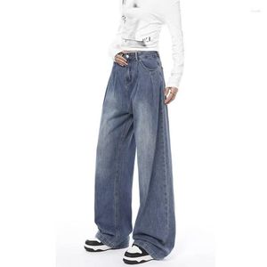 Vaqueros de mujer de cintura alta Vintage 2023 moda azul ancho pierna estilo coreano ropa de calle pantalones vaqueros estéticos