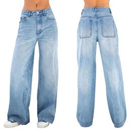 Damesjeans met hoge taille brede pijpen en jeans voor vrouwen 2024 lente en zomer losse rechte poten kleine hoge vloerlengte casual broek 240423