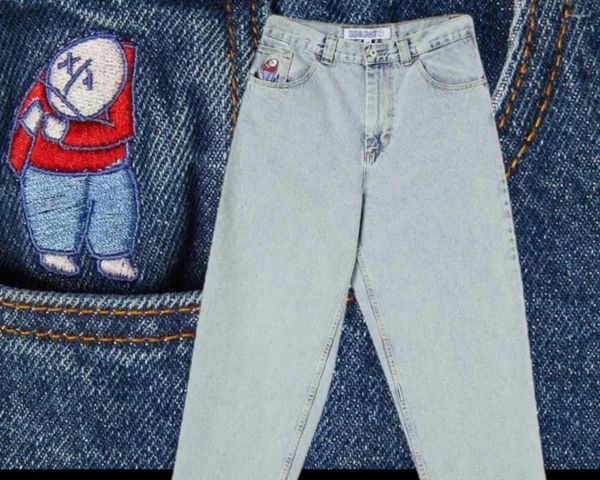 Jeans féminins hip hop big boy skateboard y2k pantalon dessin animé broderie rétro bleu lâche hommes femmes occasionnelles