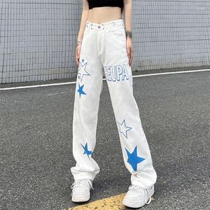 Jeans féminins Hip Hop Streetwear Femmes Blanc Spring Automne Pantalon Lignet étoiles Imprimé Fashion Oversize Labor