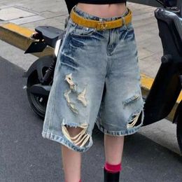 Dames jeans gat denim shorts vrouwelijke Amerikaanse retro plus size gewassen high street rechte buis losse slanke brede poot broek.