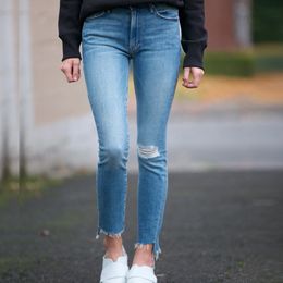 Jeans pour femmes trou taille haute femmes jeans décontracté sauvage dame cheville longueur jeans slim droite demin pantalon 230519