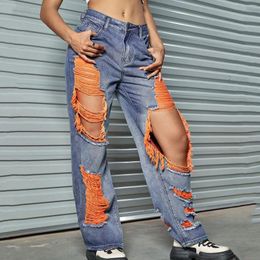 Trou de jeans pour femmes Ripped Femmes Booty Levant le Hip Hop Street Hop Pantalon Ligne de la rue CORÉANT COMMENT