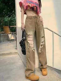Femme en jeans Femmes American Style Chic Summer Baggy Vintage Ripped Street Simple All-Match Gothic pantalon élégant