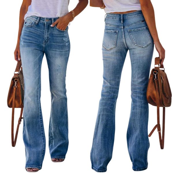 Jeans pour femmes Hot Wild femmes mode décontracté ajustement jean taille haute élégant Stretch pantalon évasé pantalon pour les rencontres quotidiennes Shopping L230316