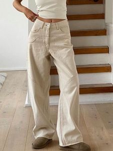 Damesjeans Houzhou Beige Jeans Baggy Women Casual denim broek Vintage High Taille Wide Leg Pants Classic Streetwear Fashion Autumn Ladies 230308