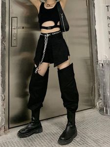 Jeans pour femmes Houzhou Black Harajuku Gothic Femmes Pantalons Cargo Grunge Punk Taille Haute Denim Pantalon Coréen Streetwear Surdimensionné Hip Hop