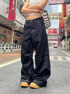 Jeans pour femmes Houzhou Grunge Y2K Noir Femmes Vintage surdimensionné High Street Cargo Denim Pantalon large décontracté Baggy Pantalon droit