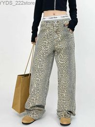 Jeans féminins Houzhou High Street Leopard Imprimé Jeans Womens Y2K Vintage Loose Casual Ligged Pantalons Hip Hop GRUNG DENIM SAG PANTOGE DE CARROGE YQ240423