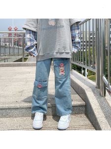Damesjeans Houzhou Kawaii Harajuku Jeans vrouwen borduurwerk Japan preppy stijl denim broek zoete schattige broek losse baggy student vintage 230311