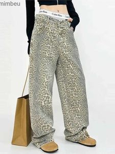 Jeans Femme Houzhou Jeans léopard femmes Denim pantalon femme surdimensionné pantalon à jambes larges Streetwear Hip Hop Vintage vêtements lâche CasualC24318