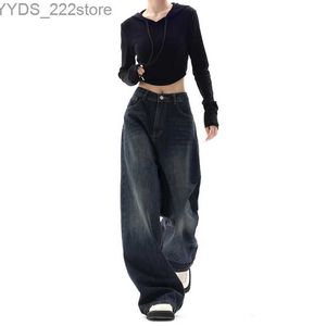 Damesjeans Houzhou retro bagage jeans dames straatkleding y2k brede poten extra grote harajuku jeans broek herfst Koreaanse mode jeans broek yq240423