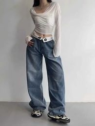 Jeans Femme HOUZHOU rétro Y2K jean femmes Baggy Kpop Gyaru rue vêtements large bleu Denim pantalon Harajuku coréen Acubi mode taille haute jean J240217
