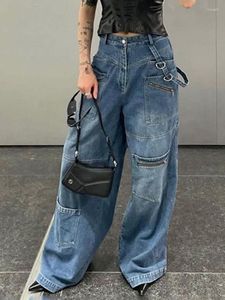 Vrouwen Jeans HOUZHOU Vintage Baggy Streetwear Y2k Wijde Pijpen Cargo Broek Esthetische Zakken Vrouwelijke Broek Losse Grunge Koreaanse Mode