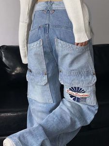 Jeans pour femmes HOUZHOU Vintage Cargo Femmes Y2k Hip Hop Baggy Jambe Large Denim Pantalon Casual Lâche Harajuku Pantalon 90s Streetwear Poches 230224