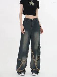 Jeans Femme Houzhou Vintage Femmes Cargo Baggy Star Girl Y2K Grunge 90s Esthétique Gyaru Denim Pantalon Coréen Streetwear Hippie Pantalon