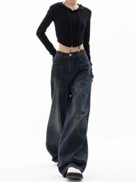 HOUZHOU Vintage vrouwen wijde pijpen jeans Harajuku baggy denim broek oversized grunge streetwear Y2k herfst broek Koreaanse mode 230826