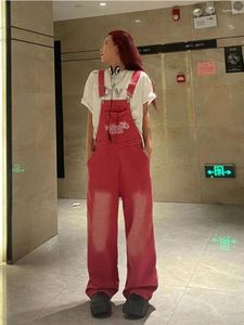 Vrouwen Jeans HOUZHOU Y2K Kpop Roze Jarretel Broek Vrouwen Harajuku Hoge Streetwear Oversize Algehele Koreaanse Hippie Denim Jumpsuits Vrouwelijke