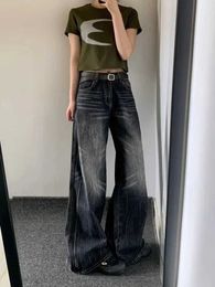 Jeans féminins Houzhou Y2k jeans baggy vintage femme harajuku coréen de mode pantalon denim japonais 2000 streetwear pantalon goth printemps 240423