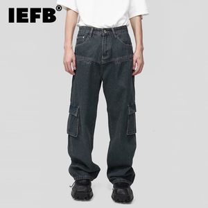 Damesjeans IEFB Trend Cargo-denimbroek voor heren, modeontwerp, persoonlijkheidsjeans met meerdere zakken, vintage mannelijke wijde overall, herfst 9C2532 231102