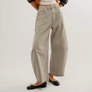 Damesjeans Imcute Dames Casual Wijde Pijpen Baggy Denim Broek Mid Taille Boyfriend Losse Y2k Vintage Barrel Streetwear