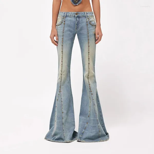 Jeans pour femmes imitation vieille pantalon de grosse flare 2024 Summer Y2k Slim Skinny High Street Hundred Take