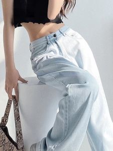 Jeans pour femmes en pantalon printemps aautomn tube droit en vrac couleur claire large jambe mince pantalon slim de taille haute