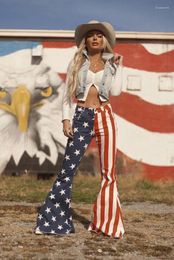 Damen Jeans Independence Day Frühling Herbst Frauen Urban Fashion Flag Print Ausgestellte Casual High Street Hosen