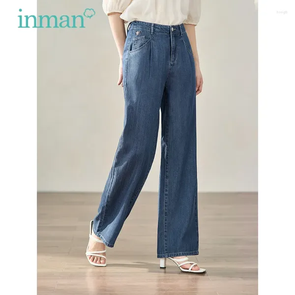 Jeans femeninos Inman Mujeres 2024 Summer cintura alta Pantalones largos largos Confort Soft All-Match Blue Blue pantalones