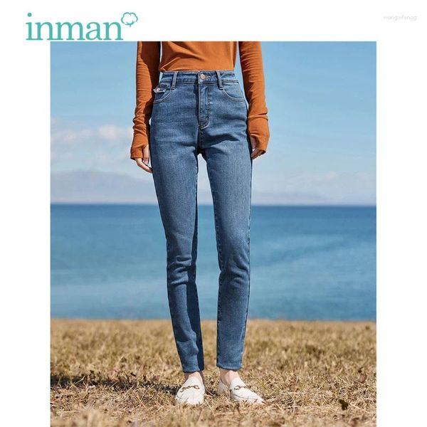 Jeans Femme INMAN Femmes Imitation Cachemire 2023 Hiver Taille Haute Slim Stretch Denim Pantalon Mode Polyvalent Pantalon Chaud