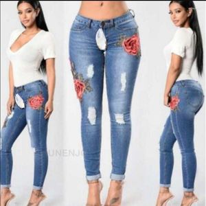 Dames jeans onzichtbare open-zitbroek sexy gescheurde denim broek bloem skinny mid taille y2k streetwear kleding