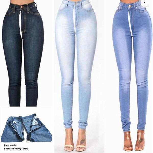 Jean femme fermetures éclair invisibles pantalon à entrejambe ouvert mode mince Denim extensible maigre grande taille pantalon de sexe en plein air