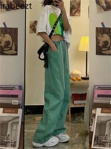 Damesjeans Irabeezt Green Drawtring Straight Women 2024 Fashion Casual Losse Wide Leg broek Vintage esthetische broek Trend