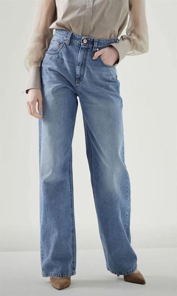 Jeans Mujer Italia B C Pierna Ancha Cintura Alta Pantalones Hasta El Tobillo Pantalones Largos De Algodón