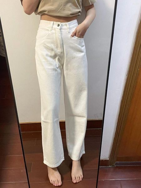 Pantalones vaqueros de mujer estilo japonés sueltos rectos a través de las mujeres durante toda la temporada vendiendo señoras pantalones de mezclilla de moda simple gota femenina