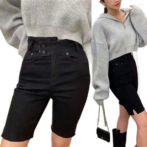 Jeans pour femmes japonais filles de mode noire en denim short coton spandex haute taille hématanie féminine courte