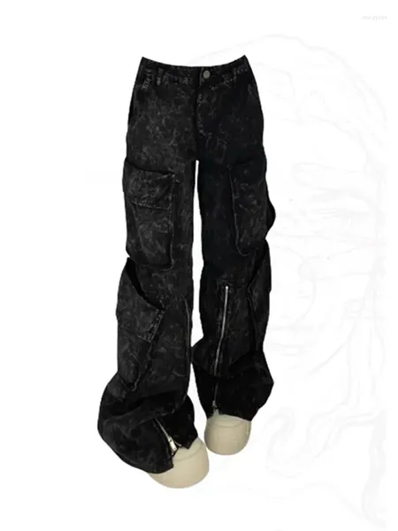 Jeans pour femmes Streetwear japonais Pantalon noir Pantalon cargo de mode Hiphop Gothique Lâche Casual Long Vintage Zipper Design BF Style